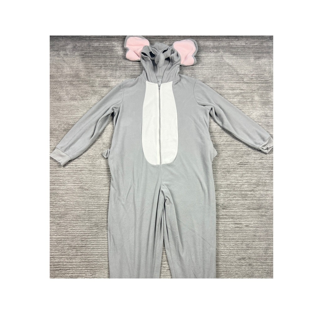 Xhilaration Union Suit Women L Gray Elephant Novelty Hood Fleece Pajama Jumpsuit